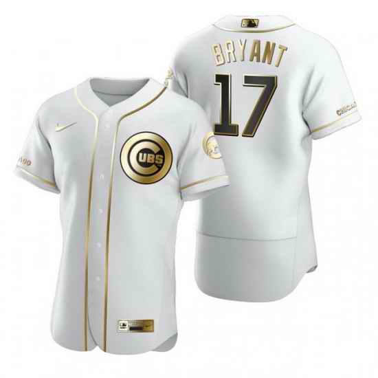 Chicago Cubs 17 Kris Bryant White Nike Mens Authentic Golden Edition MLB Jersey